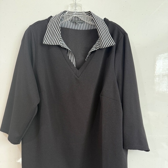 Layered Look Adriana Papell Top, 2x, Black & White - Picture 1 of 6